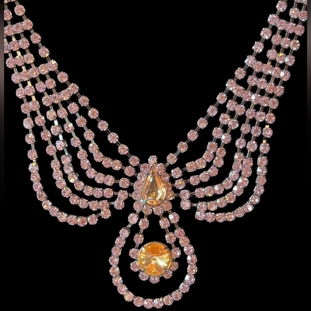 Pink/Peach Paste Crystal Rhinestone Necklace